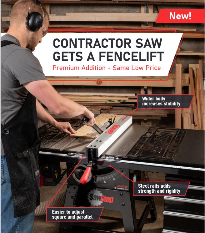 SawStop 1.75HP Contractor Saw with 30” premium fence & rail kit - Image 2
