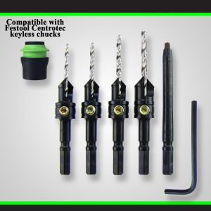 Snappy 93052 – Festool Centrotec Compatible 4 Pc Countersink Set with #2 Square Driver Bit