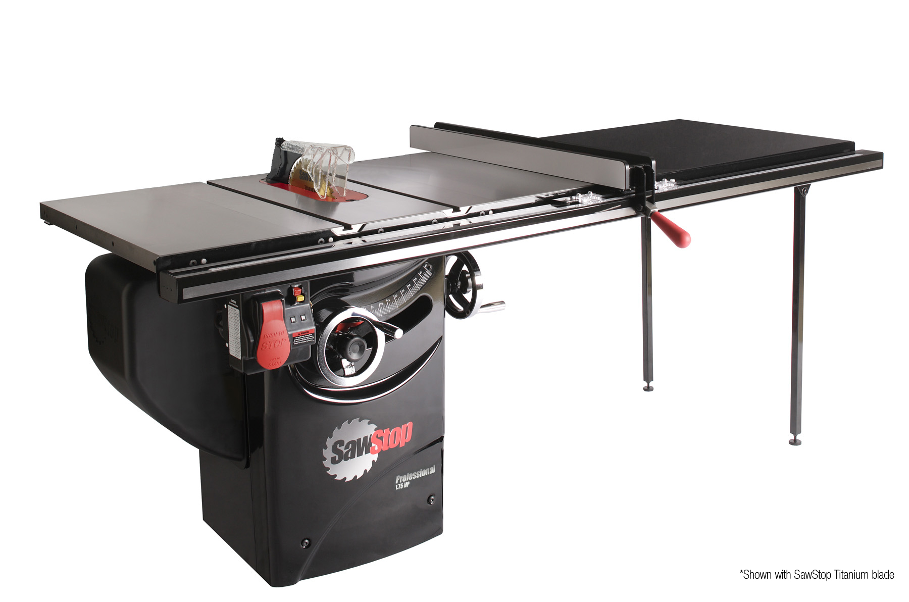 SawStop 1.75 HP Professional Cabinet Saw with 52” Professional T-Glide fence system, rails & extension table