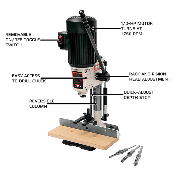 Jet JBM-5 Benchtop Mortise Machine, 1/2Hp, 1/2" Capacity, 1725 RPM - Image 2