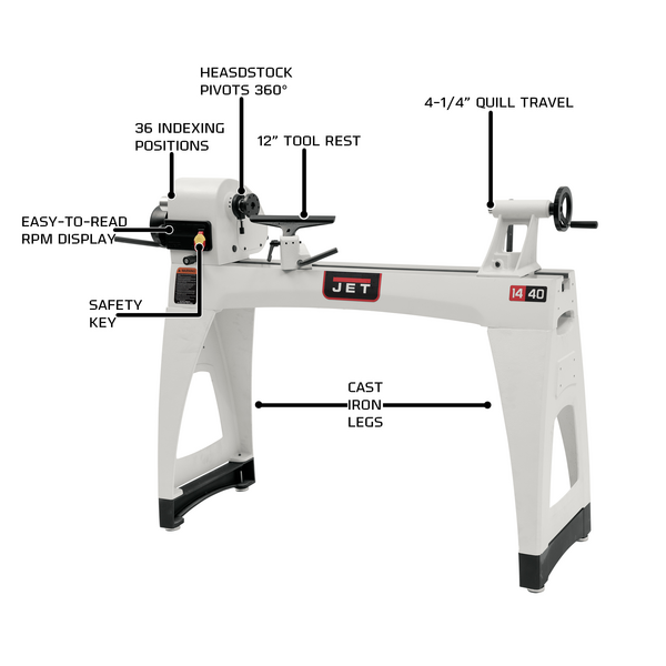 Jet JWL-1440VSK 14" x 40" Wood Lathe with Legs - Image 3