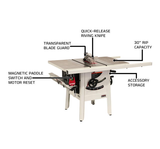 Jet JPS-10 30" Proshop Tablesaw with Steel wings 1.75 HP 115V - Image 2