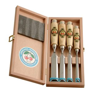 Two Cherries SET OF FOUR CHISELS IN WOODEN BOX