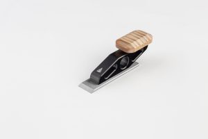 Blue Spruce Optima chisel plane - black anodized with curly maple handle & standard blade