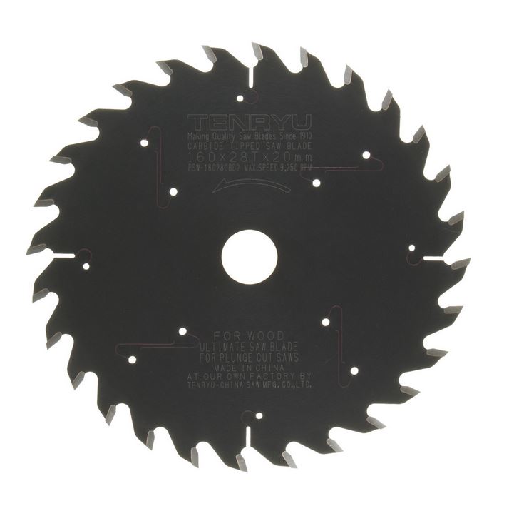 Tenryu 160mm x 28T x .1.8mm (thin kerf) combination blade for Festool plunge cut saws