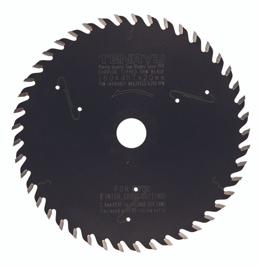 Tenryu 160mm x 45T x 1.8mm (thin kerf) finish crosscut blade for Festool plunge cut saws