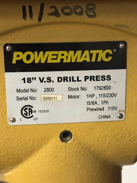 Used Powermatic #2800 18" 1 hp VS drill press w/table extensions & fence - Image 10