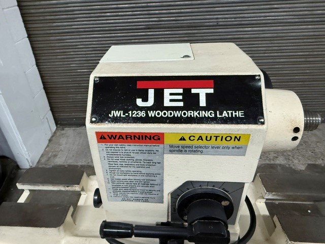 Used Jet JWL-1236 12" x 36" wood lathe with stand and misc turning tools & chucks - Image 2