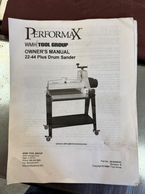 "Used" Jet/Performax 22-44 drum sander with stand and in/outfeed tables - Image 2