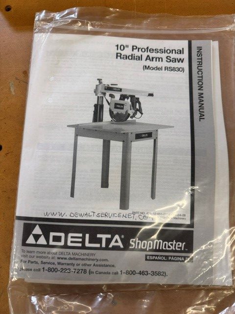 Used Delta RS830 10" radial arm saw with left & right side extension tables - Image 5