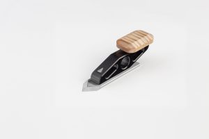 Blue Spruce Optima chisel plane - black anodized with curly maple handle & spearpoint blade