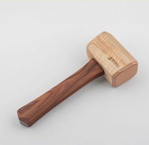 Blue Spruce small rectangular mallet 8" Bolivian rosewood handle with 14-16 oz. curly maple head w/leather face