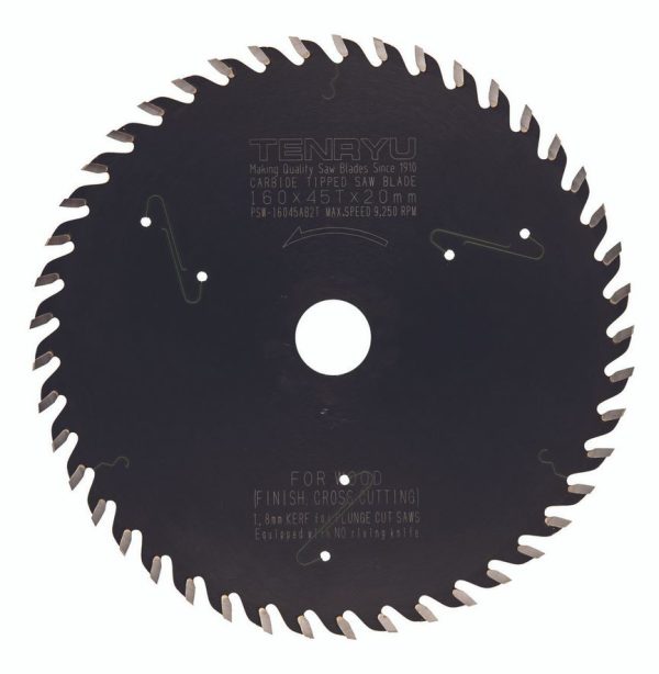 Tenryu 160mm x 45T x 1.8mm (thin kerf) finish crosscut blade for Festool plunge cut saws