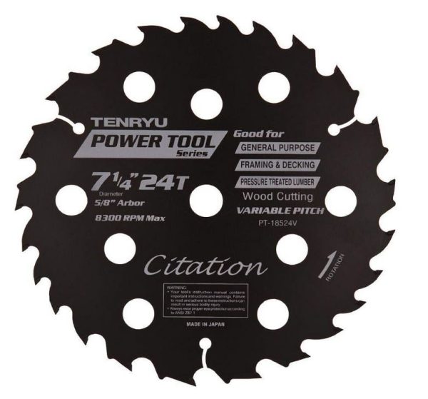 Tenryu Power Tool Saw Blade, 7-1/4" Dia, 24T, 0.070" Kerf, 5/8"KO Arbor