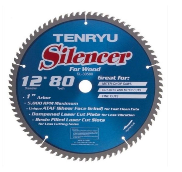 Tenryu 12" x 80T ATAF coated silencer series blade for miter/slide miter saws