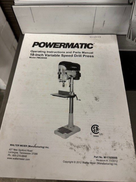 Used Powermatic PM2800B 18" VS drill press - Image 8