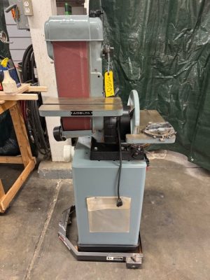Used Delta 6" belt x 12" disc sander w/ cabinet stand and mobile base
