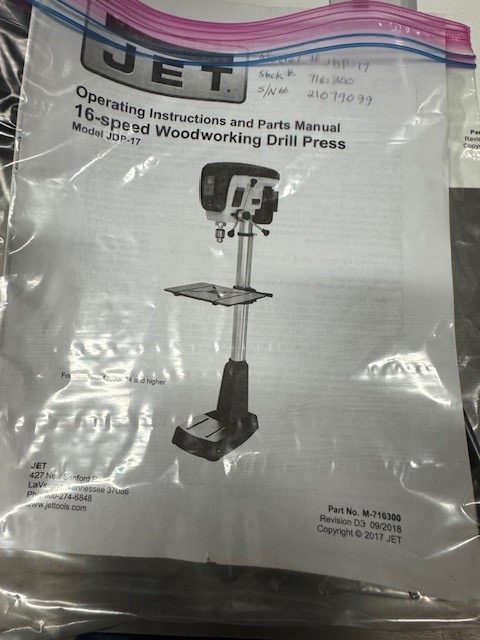 Used Jet JDP-17 17" drill press - 3/4 hp - (laser not working) - Image 9