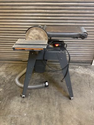Used Craftsman 6" belt x 9" disc sander on stand with casters and hoses for dust connection