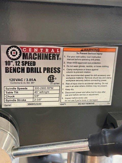 Used Central Machinery 10" 12=speed drill press - Image 4